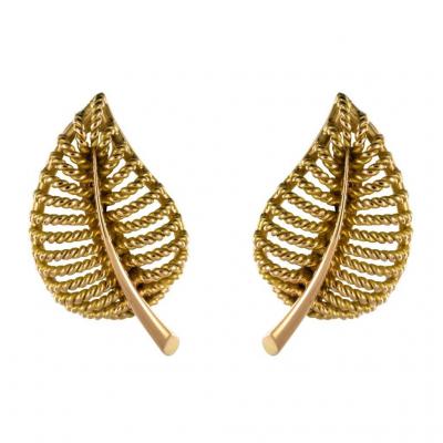 Earrings Clips Gold Leaves