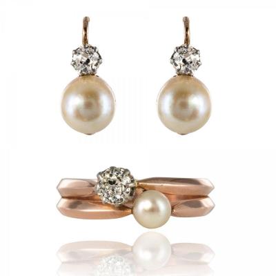 Ancient Fine Pearls And Diamonds Set