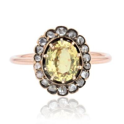 Bague Ancienne Saphir Jaune Et Diamants