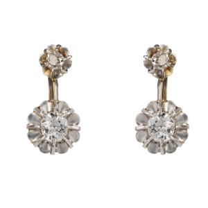 Boucles d'Oreilles Anciennes Diamants Trembleuses