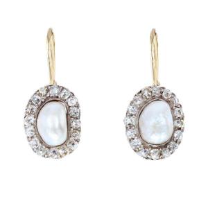 Boucles d'Oreilles Perles Fines Et Diamants