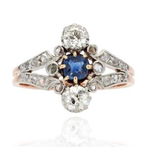 Old Sapphire Diamond Belle Epoque Ring