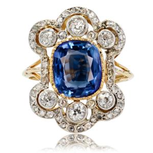 Bague Ancienne Napoléon III Saphir Diamants