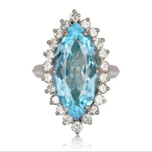 Aquamarine And Diamond Marquise Ring