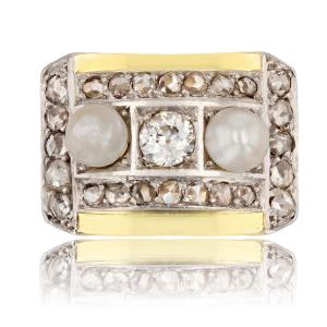 Fine Pearls And Diamonds Tank Ring