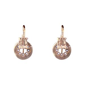 Antique Rose Gold Stud Earrings With Fine Pearls