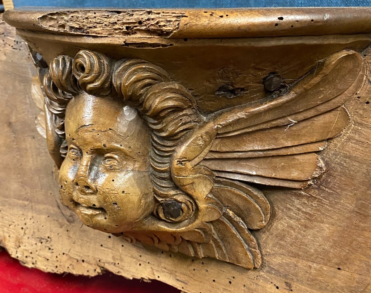 Sculture In Walnut Of The Head Of An Angel XVI Th Century-photo-1