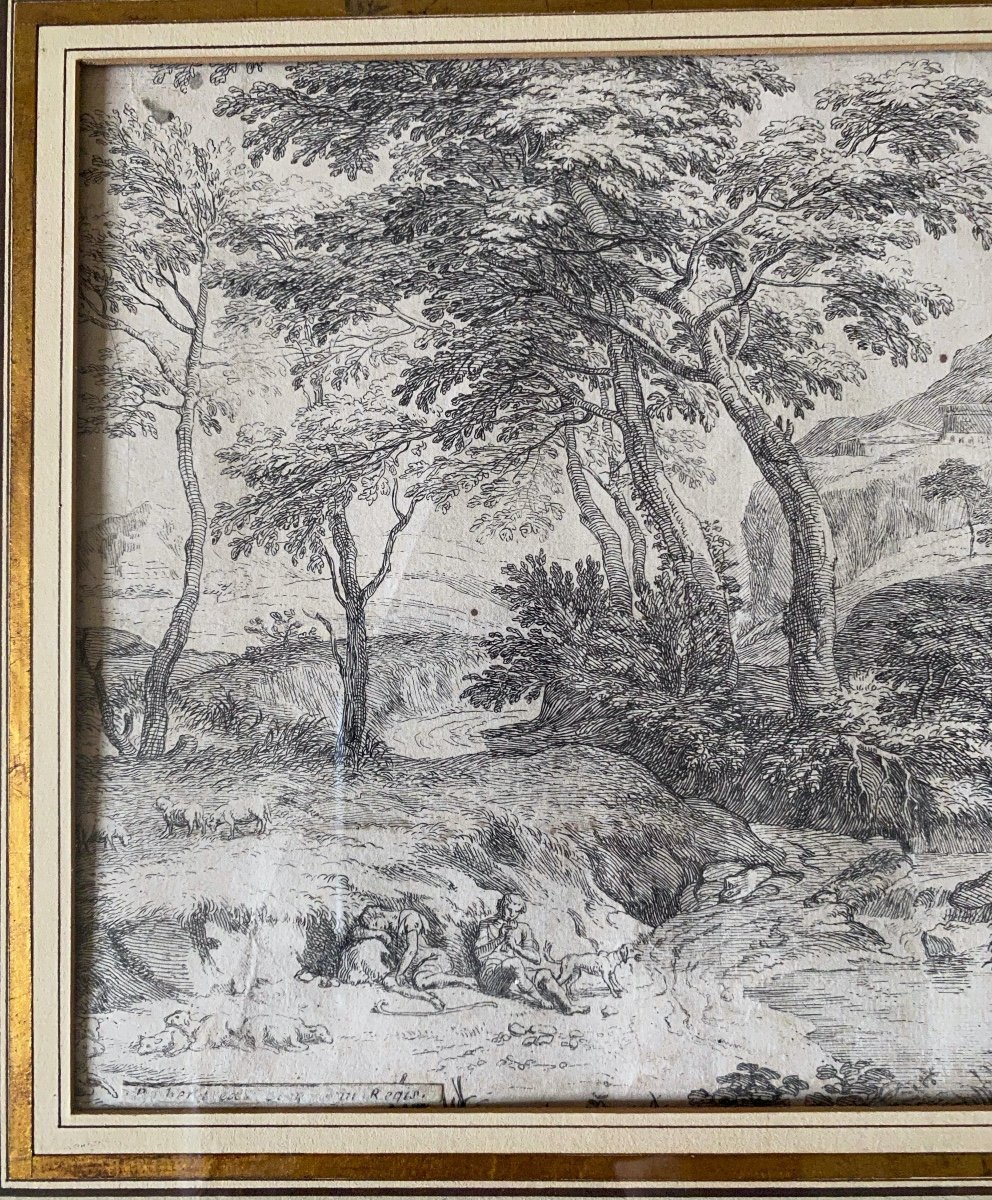 17th Century Print Shepherdess Near The Shepherd Playing Une Flute  Dated  Paris 1792-photo-1