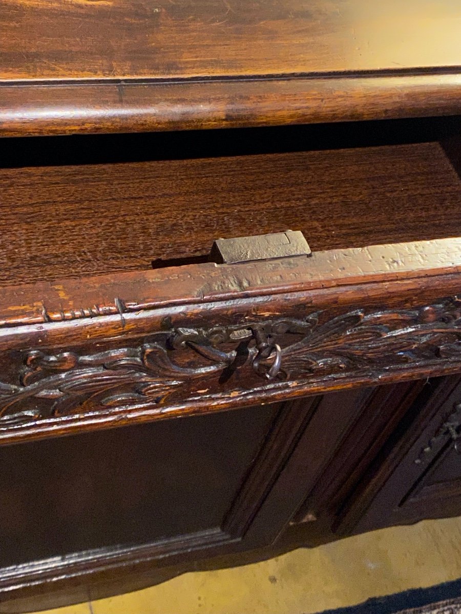 Chateau Sideboard Early 18th Century With Three Carved Drawers And Three Molded Doors-photo-7