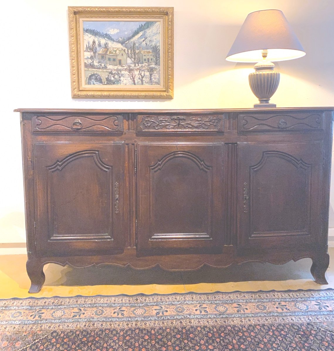 Chateau Sideboard Early 18th Century With Three Carved Drawers And Three Molded Doors-photo-3