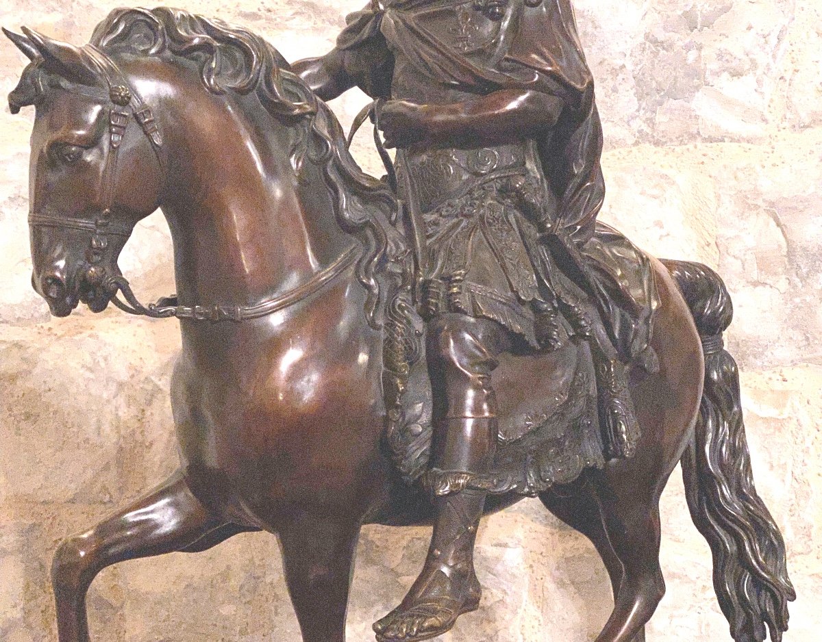 Statue Equestre  En Bronze  De Louis XIV   fonte ancienne   Signée  Girardon  1628/ 1715-photo-5