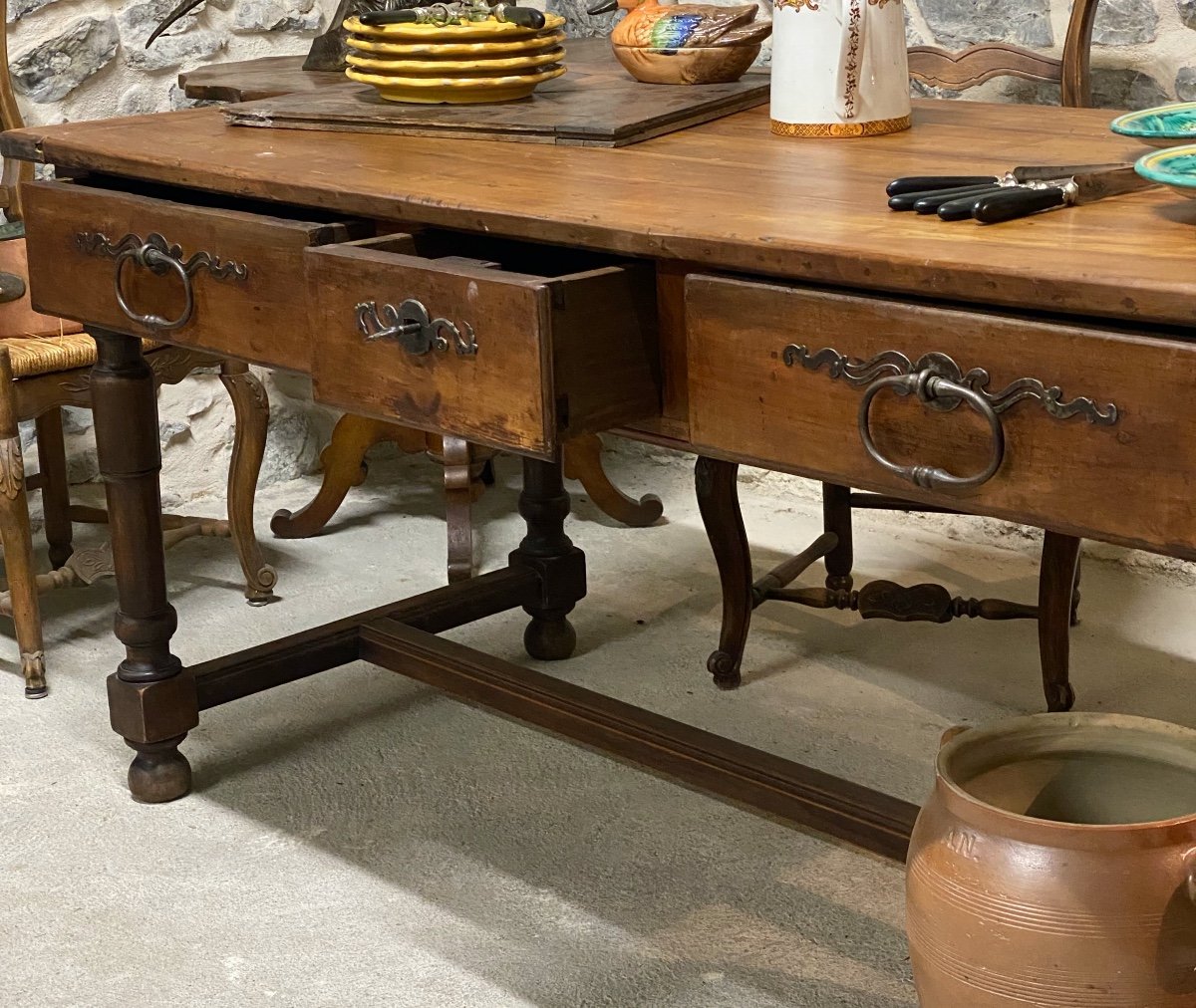 Kitchen Table In Solid Cherry With Three Drawers XVIII-photo-6