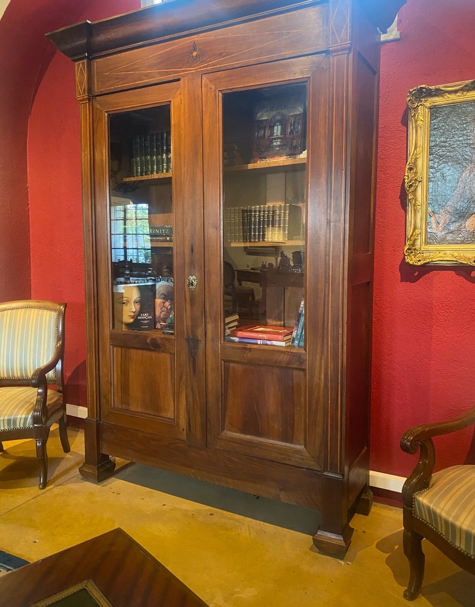 Bookcase  1 St  Empire In Solid Mahogany  Opening With Two Glass Doors-photo-2