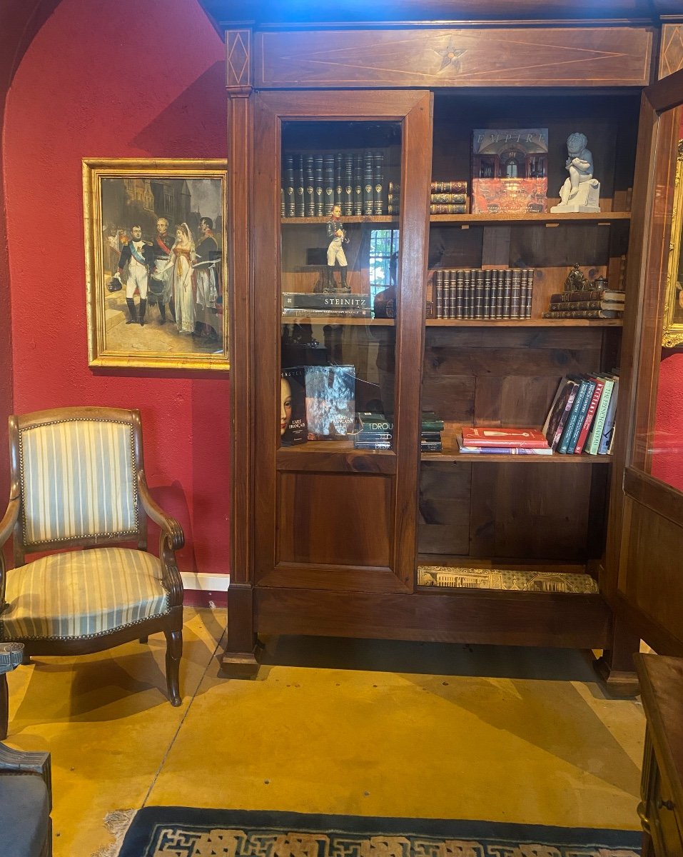 Bookcase  1 St  Empire In Solid Mahogany  Opening With Two Glass Doors-photo-7