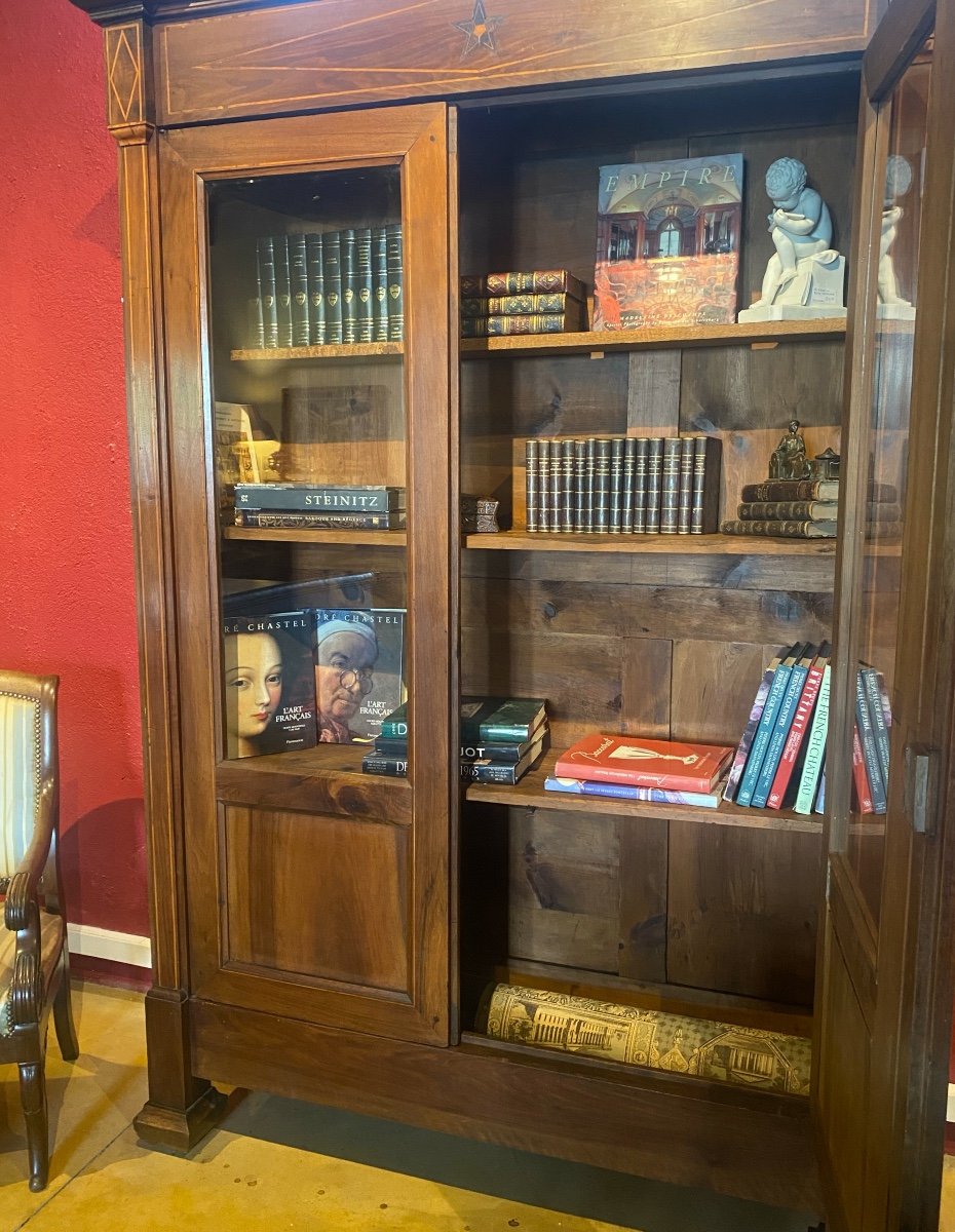 Bookcase  1 St  Empire In Solid Mahogany  Opening With Two Glass Doors