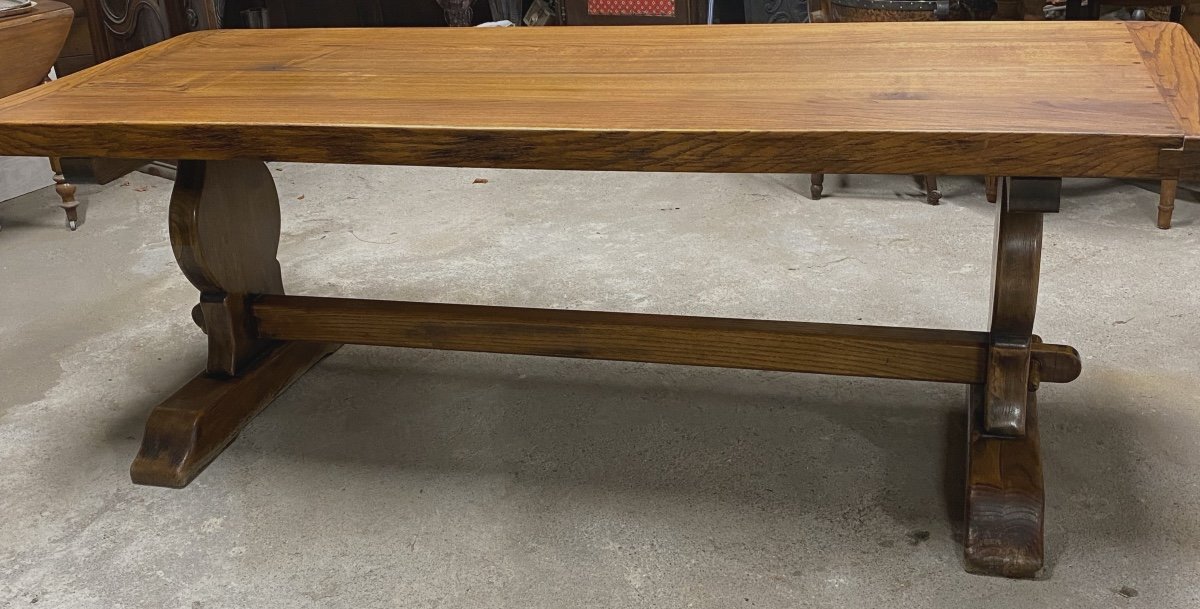 Table  Monastère  En Chêne  Massif  De Style Renaissance   220  X 86  Cm   Sur  Pieds  Amphores