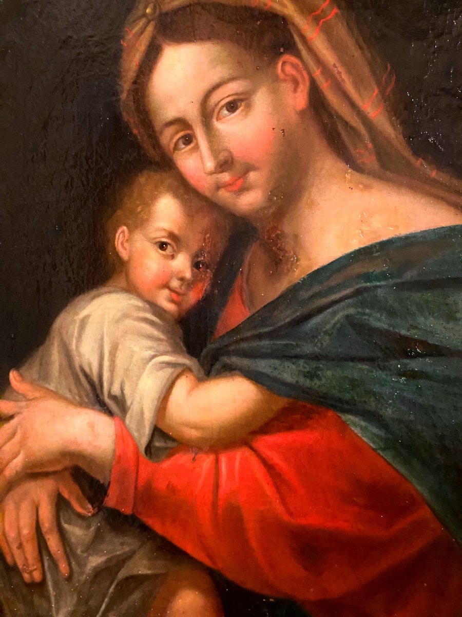 Painting Of The Virgin And Child         XVIIth Century       After Raphael-photo-1