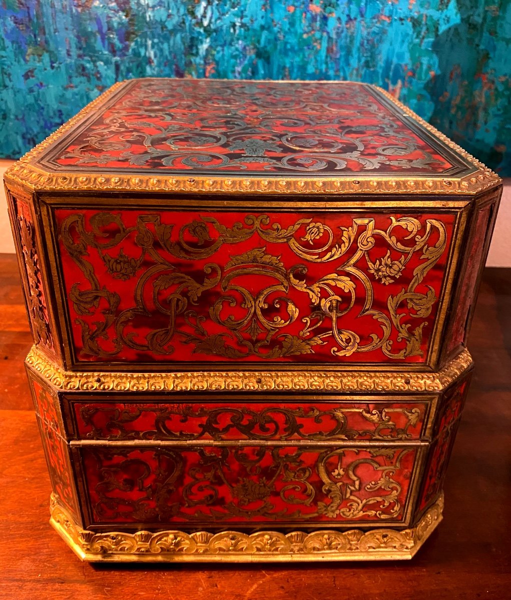 Napoleon III Box In Solid Rosewood Decorated With Boulle Style Marquetry-photo-1