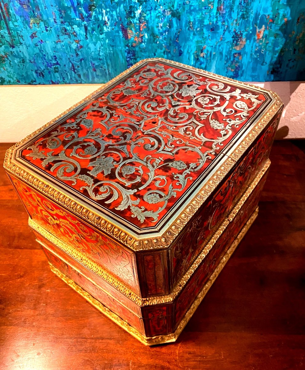 Napoleon III Box In Solid Rosewood Decorated With Boulle Style Marquetry-photo-2