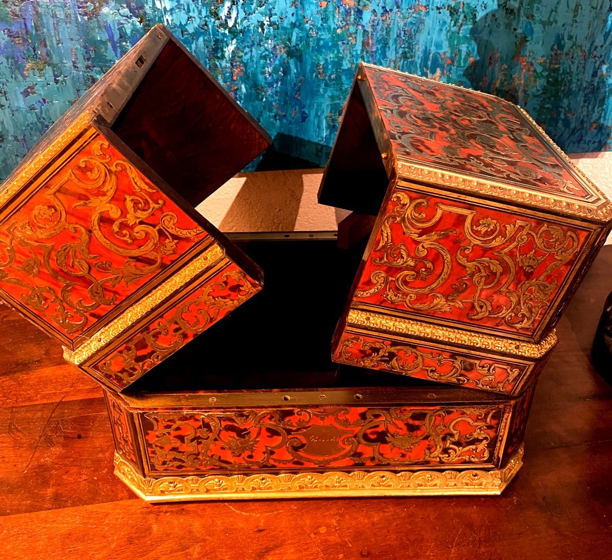 Napoleon III Box In Solid Rosewood Decorated With Boulle Style Marquetry-photo-3