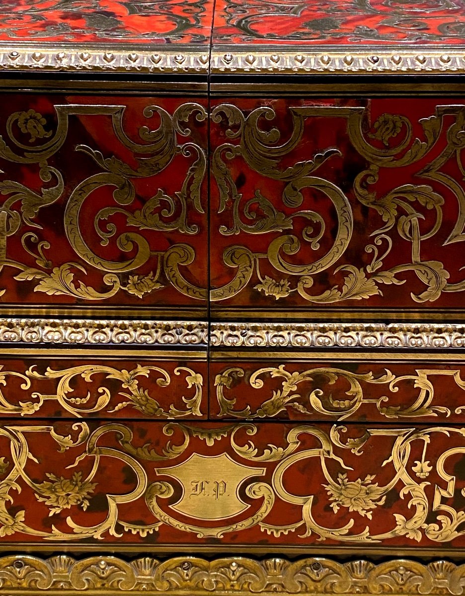 Napoleon III Box In Solid Rosewood Decorated With Boulle Style Marquetry-photo-4