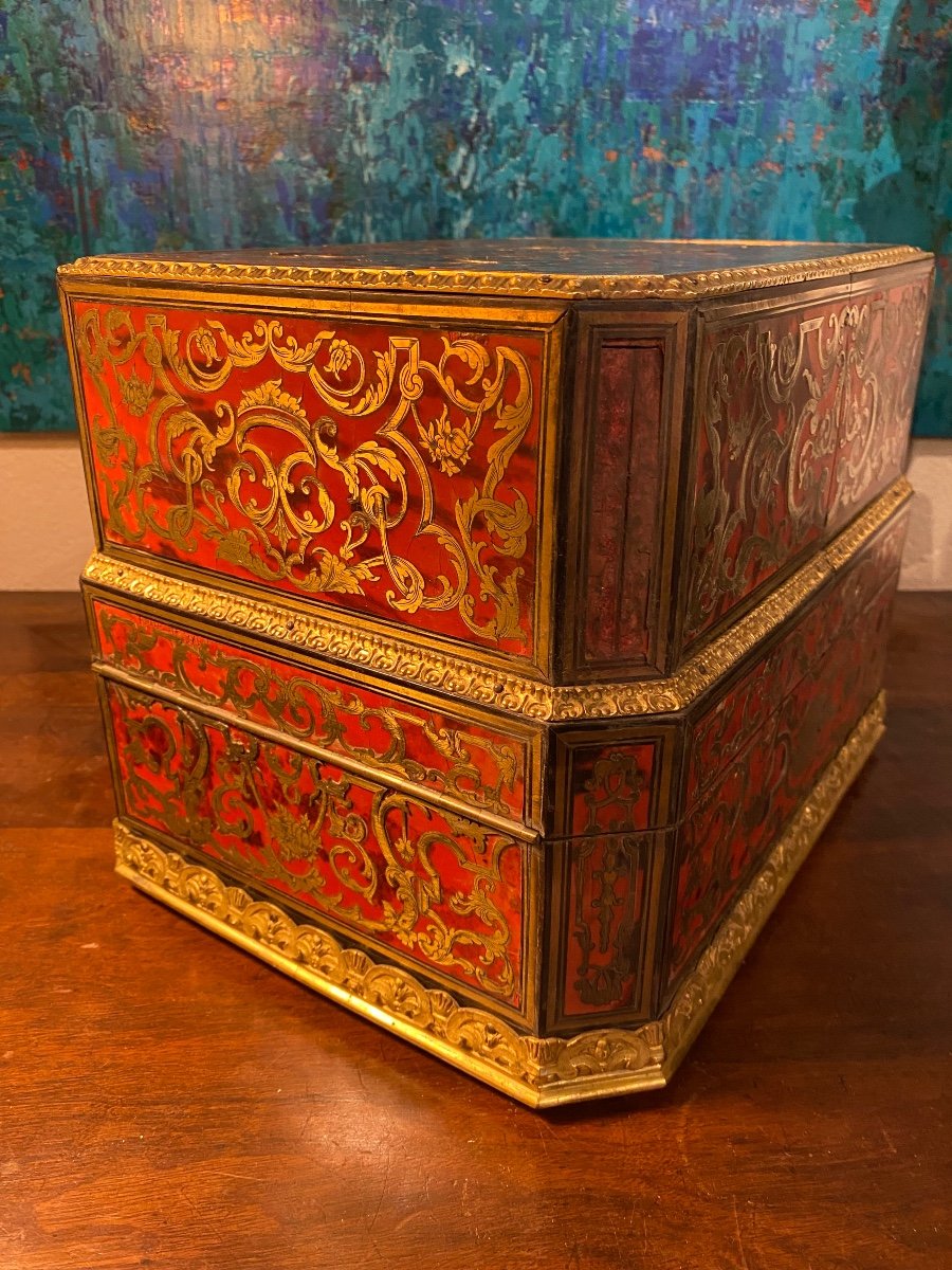 Napoleon III Box In Solid Rosewood Decorated With Boulle Style Marquetry