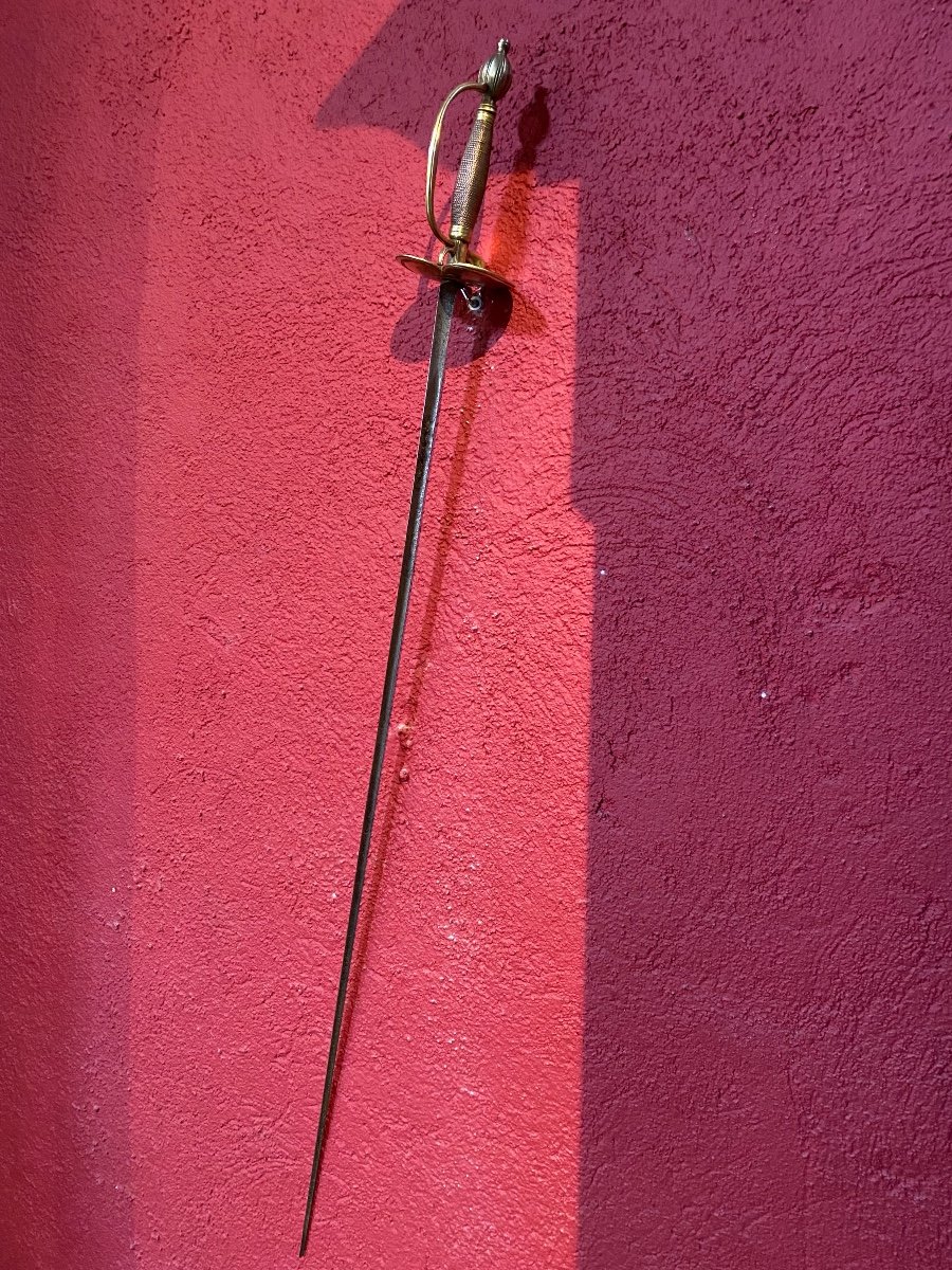 Sword Of Officers Of The Bodyguard Late 18th Century Triangular Blade Engraved Long Live The Nation-photo-3