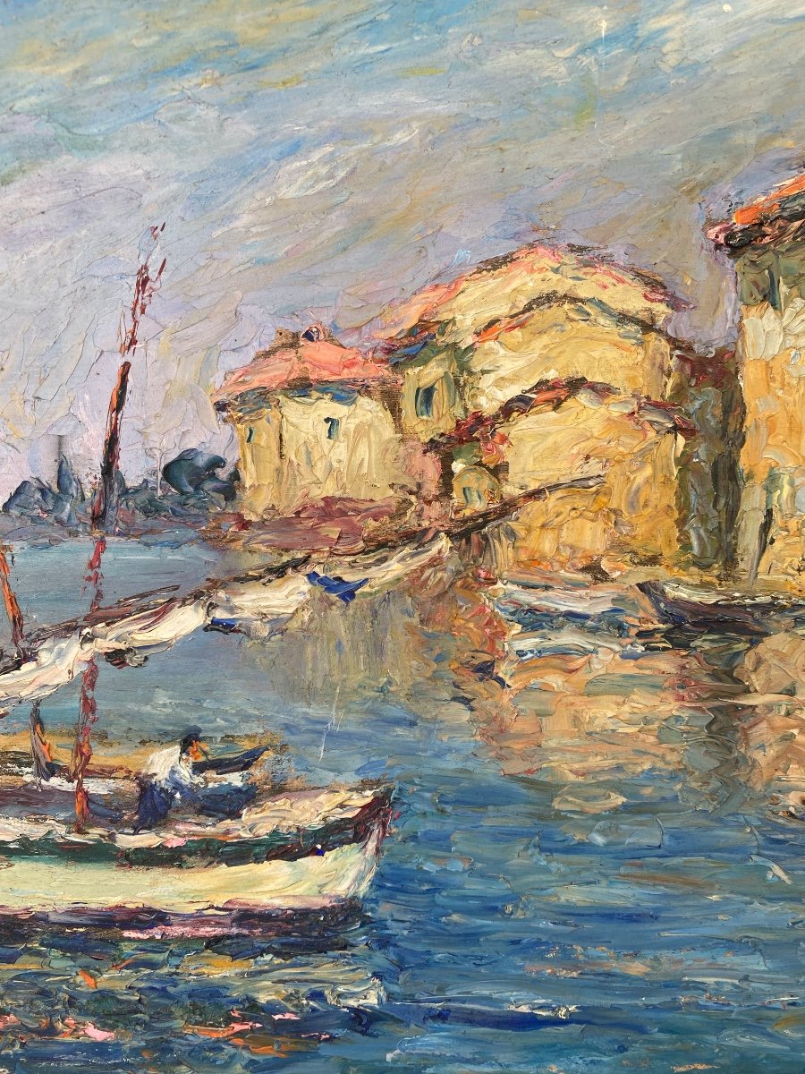 Vu  Des   Martigues  Tableau Expressionniste  Debut 20ème  Peint Sur Panneau  Recto Verso-photo-2