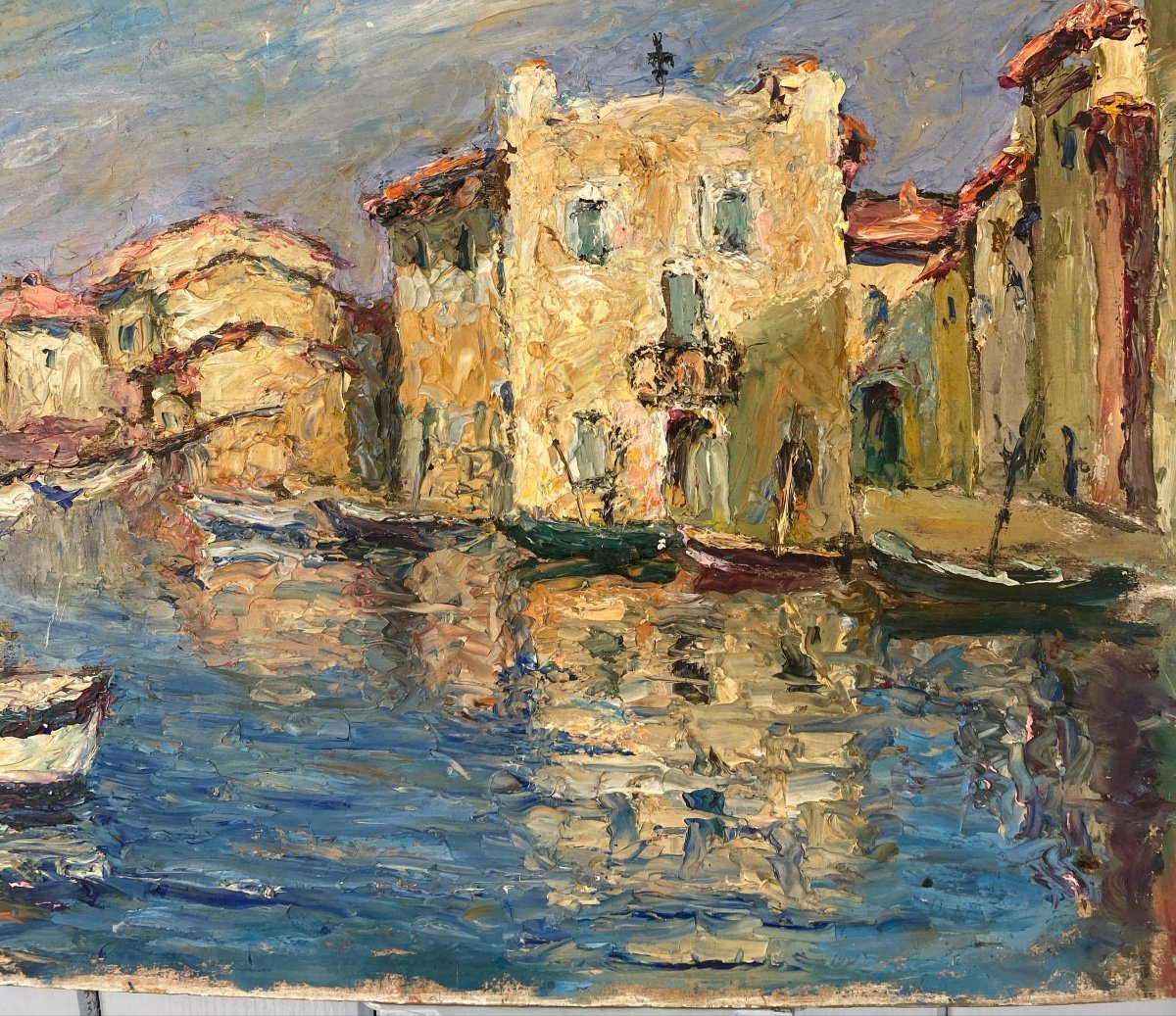 Vu  Des   Martigues  Tableau Expressionniste  Debut 20ème  Peint Sur Panneau  Recto Verso-photo-3