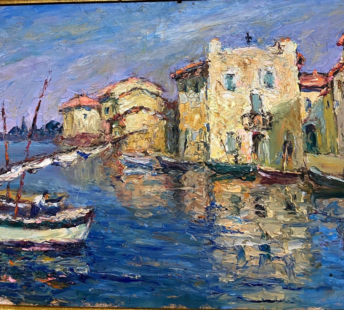 Vu  Des   Martigues  Tableau Expressionniste  Debut 20ème  Peint Sur Panneau  Recto Verso-photo-4