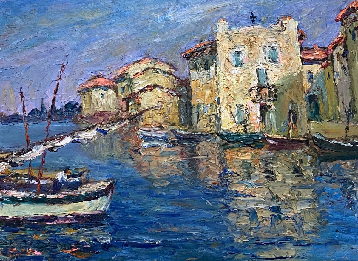 Vu  Des   Martigues  Tableau Expressionniste  Debut 20ème  Peint Sur Panneau  Recto Verso-photo-1