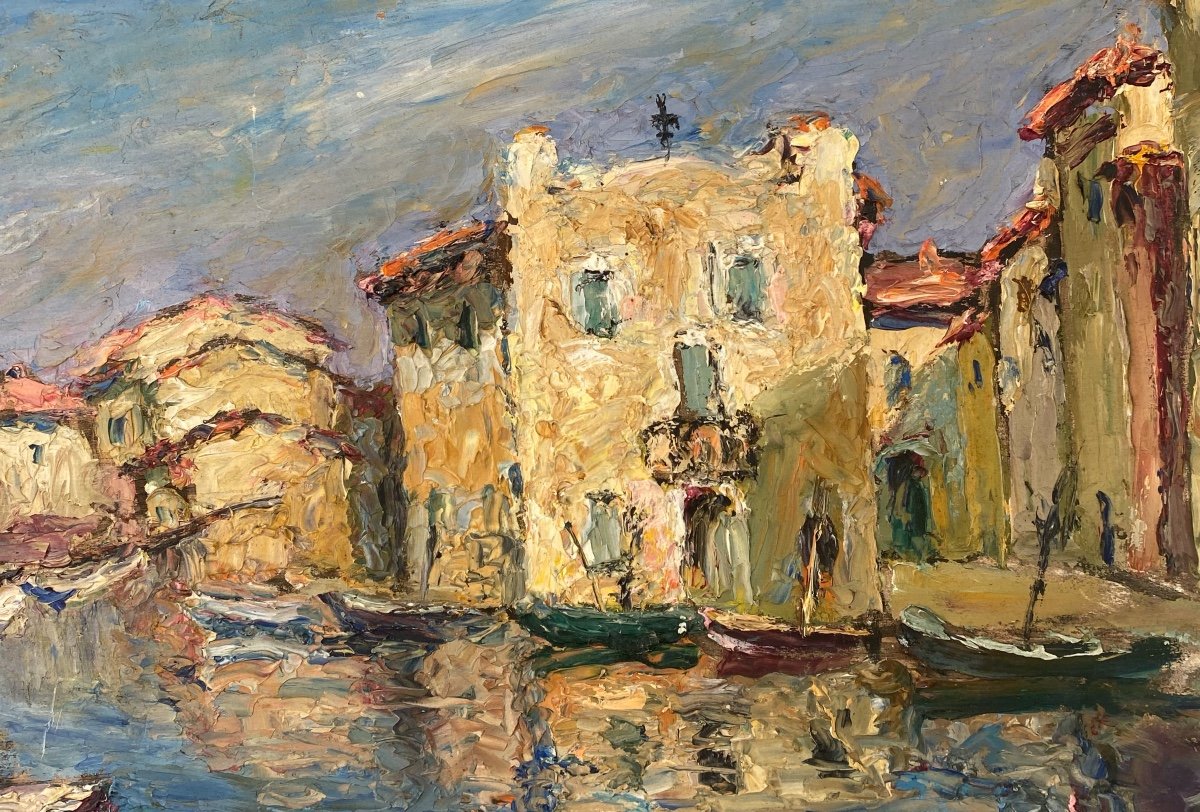 Vu  Des   Martigues  Tableau Expressionniste  Debut 20ème  Peint Sur Panneau  Recto Verso-photo-3