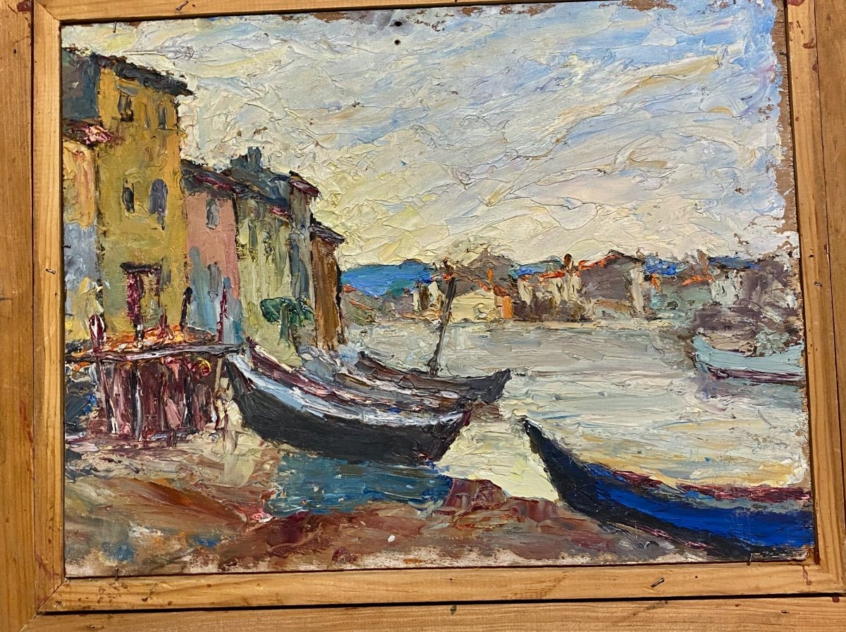 Vu  Des   Martigues  Tableau Expressionniste  Debut 20ème  Peint Sur Panneau  Recto Verso-photo-6