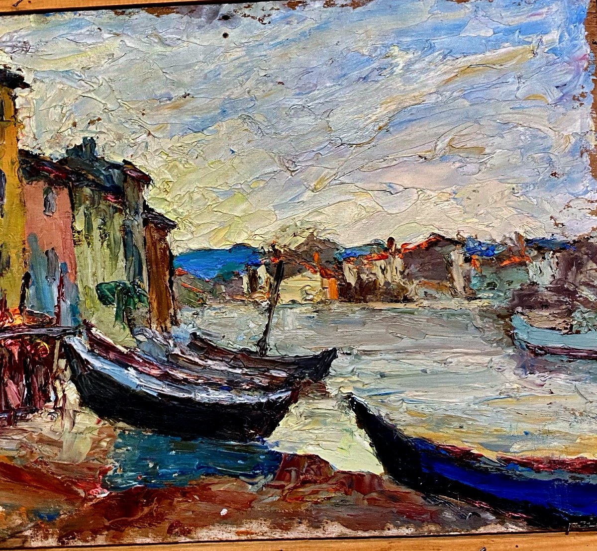 Vu  Des   Martigues  Tableau Expressionniste  Debut 20ème  Peint Sur Panneau  Recto Verso-photo-7