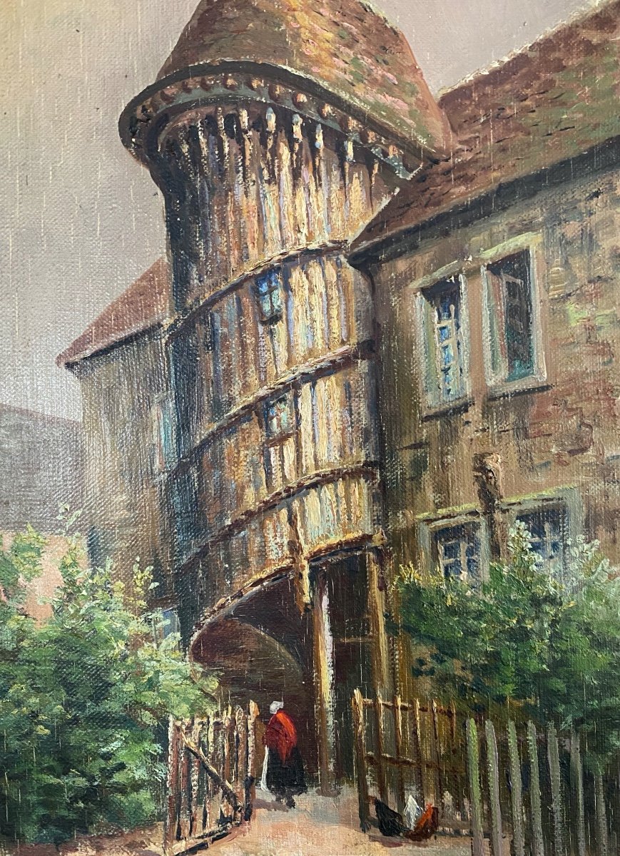 19th Century Painting Of The Staircase Of Queen Berthe In Chartres Signed Delort-photo-2