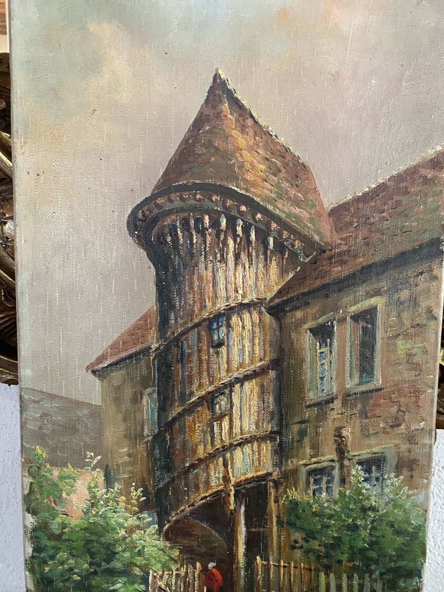 19th Century Painting Of The Staircase Of Queen Berthe In Chartres Signed Delort-photo-5