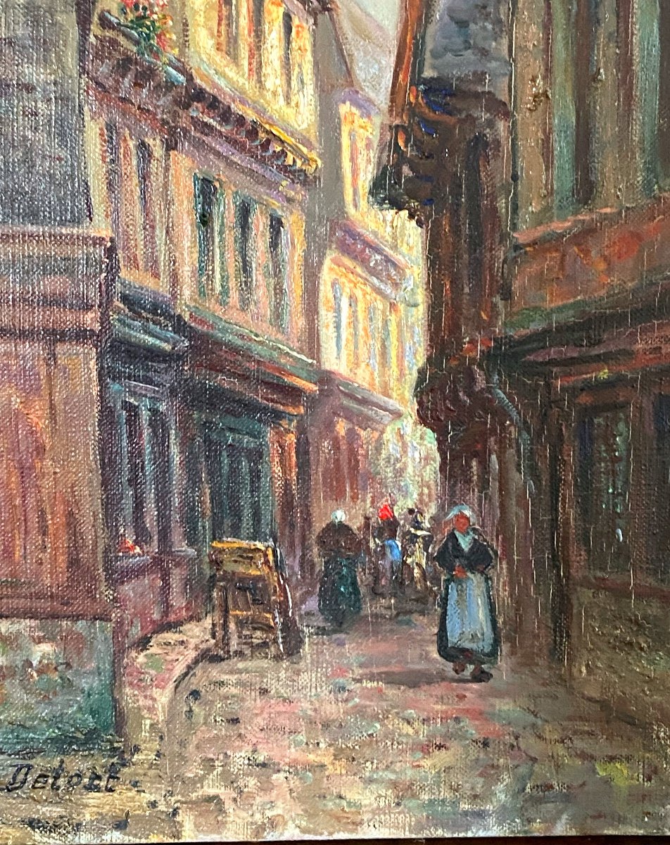 19th Century Impressionist Style Painting Rue Saint-salomon In Vannes, Brittany-photo-3