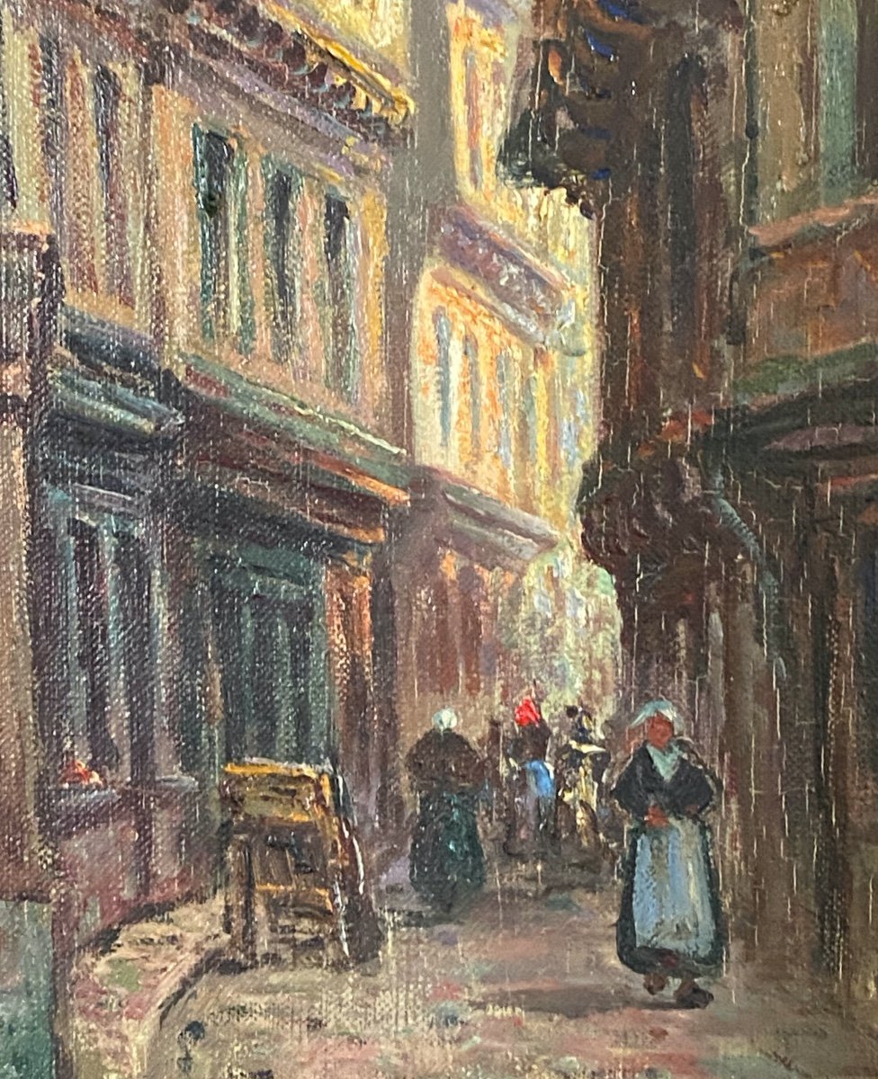 19th Century Impressionist Style Painting Rue Saint-salomon In Vannes, Brittany-photo-4