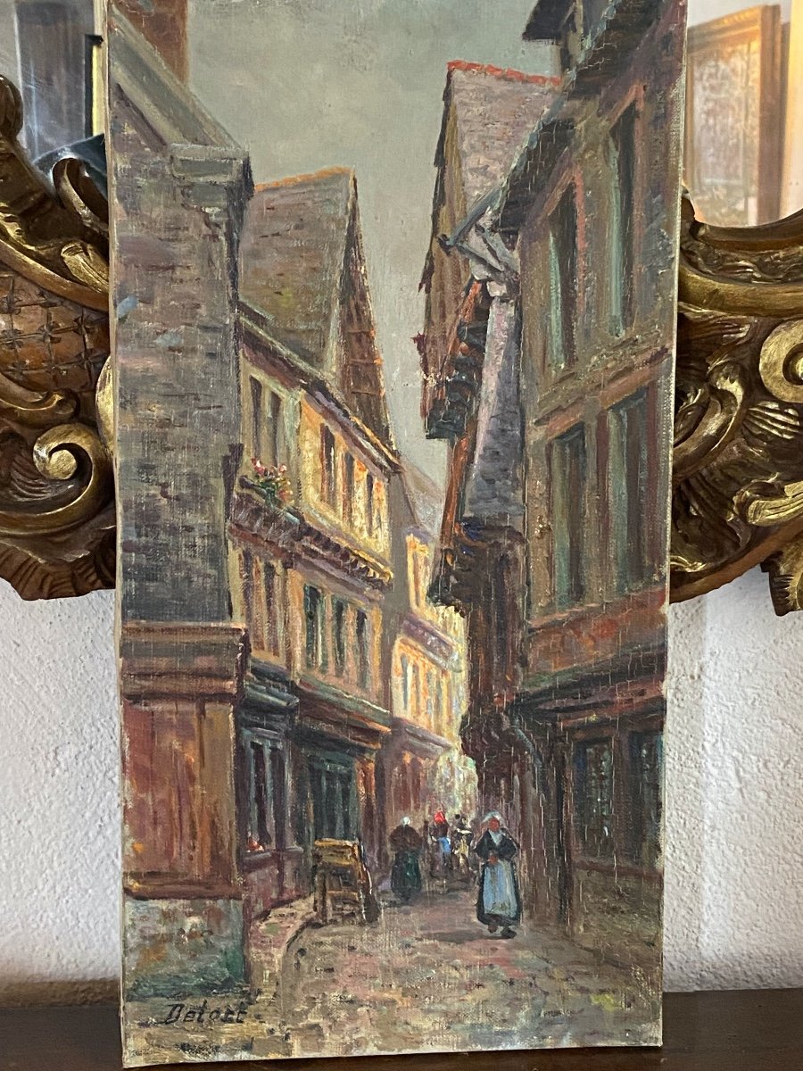 19th Century Impressionist Style Painting Rue Saint-salomon In Vannes, Brittany-photo-1