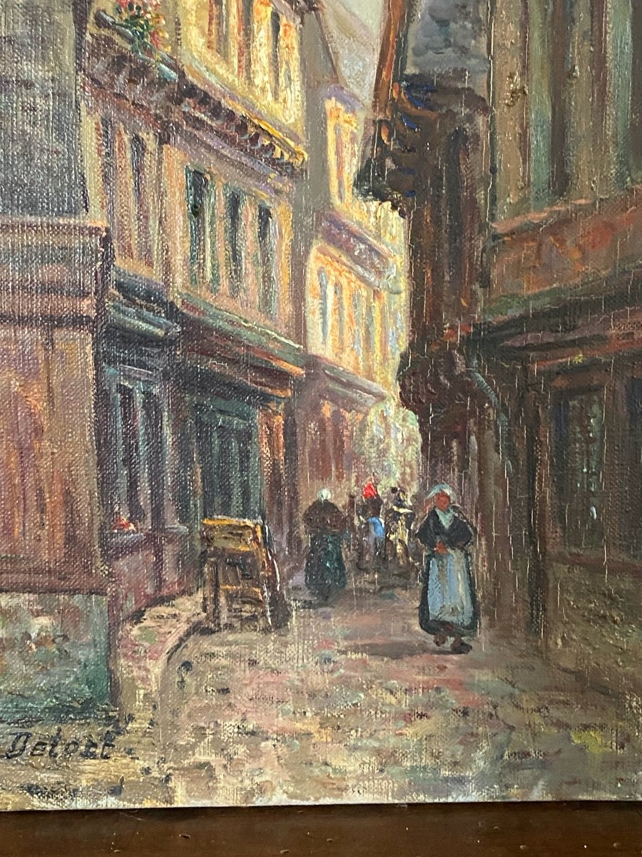 19th Century Impressionist Style Painting Rue Saint-salomon In Vannes, Brittany-photo-2