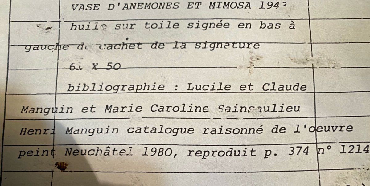 Henri    Manguin  Vase    d'Anémones   Et Mimosa    Signé    # 1214  Du  Catalogue  raisonné-photo-3