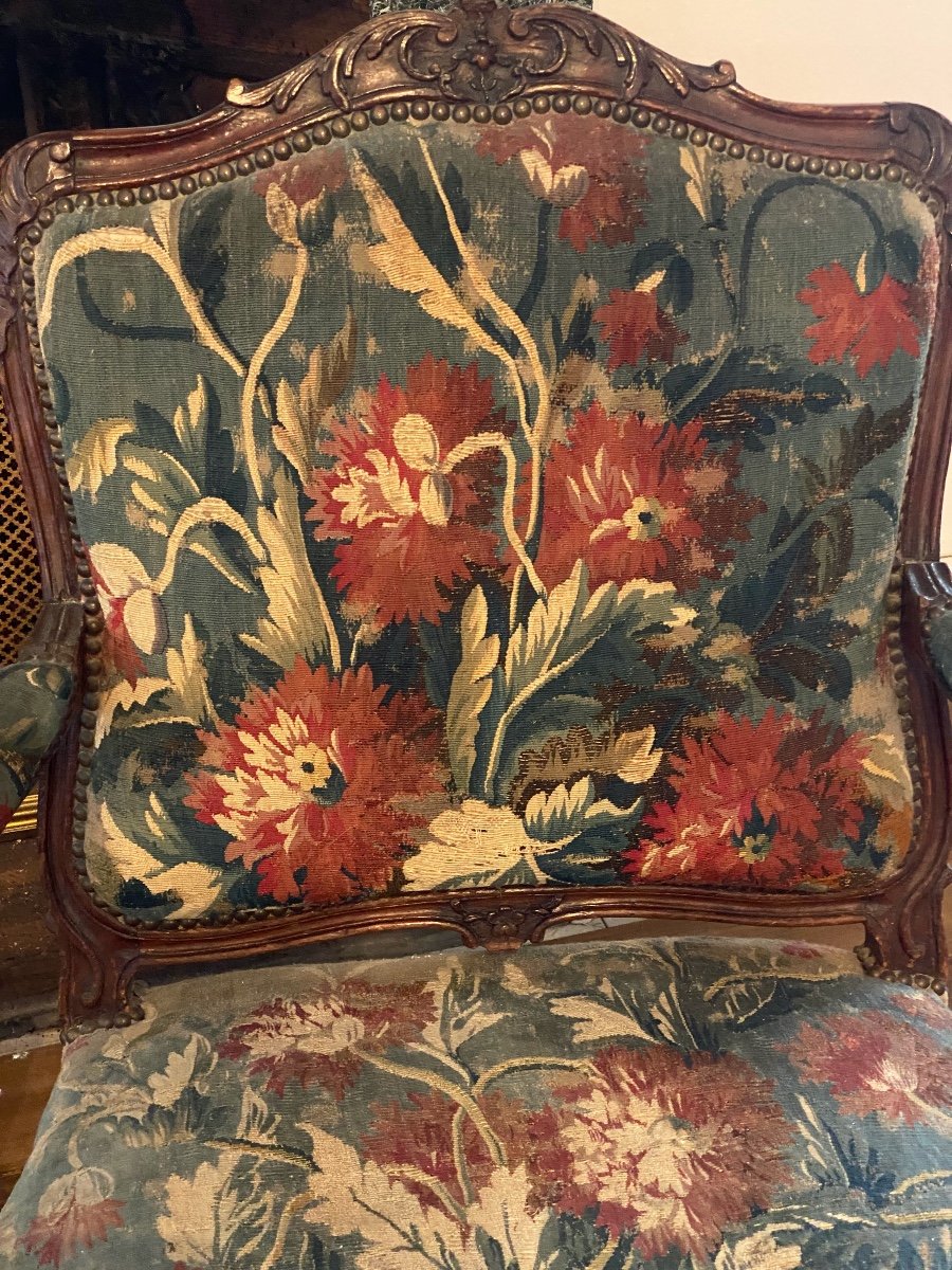 Paire De Fauteuils  époque  Louis XV   Estampillés  De  Cresson   Garnis   Tapisserie  Aubusson-photo-2