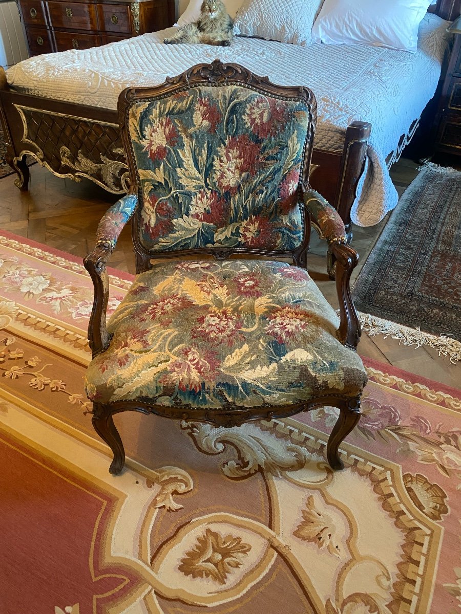 Paire De Fauteuils  époque  Louis XV   Estampillés  De  Cresson   Garnis   Tapisserie  Aubusson-photo-4