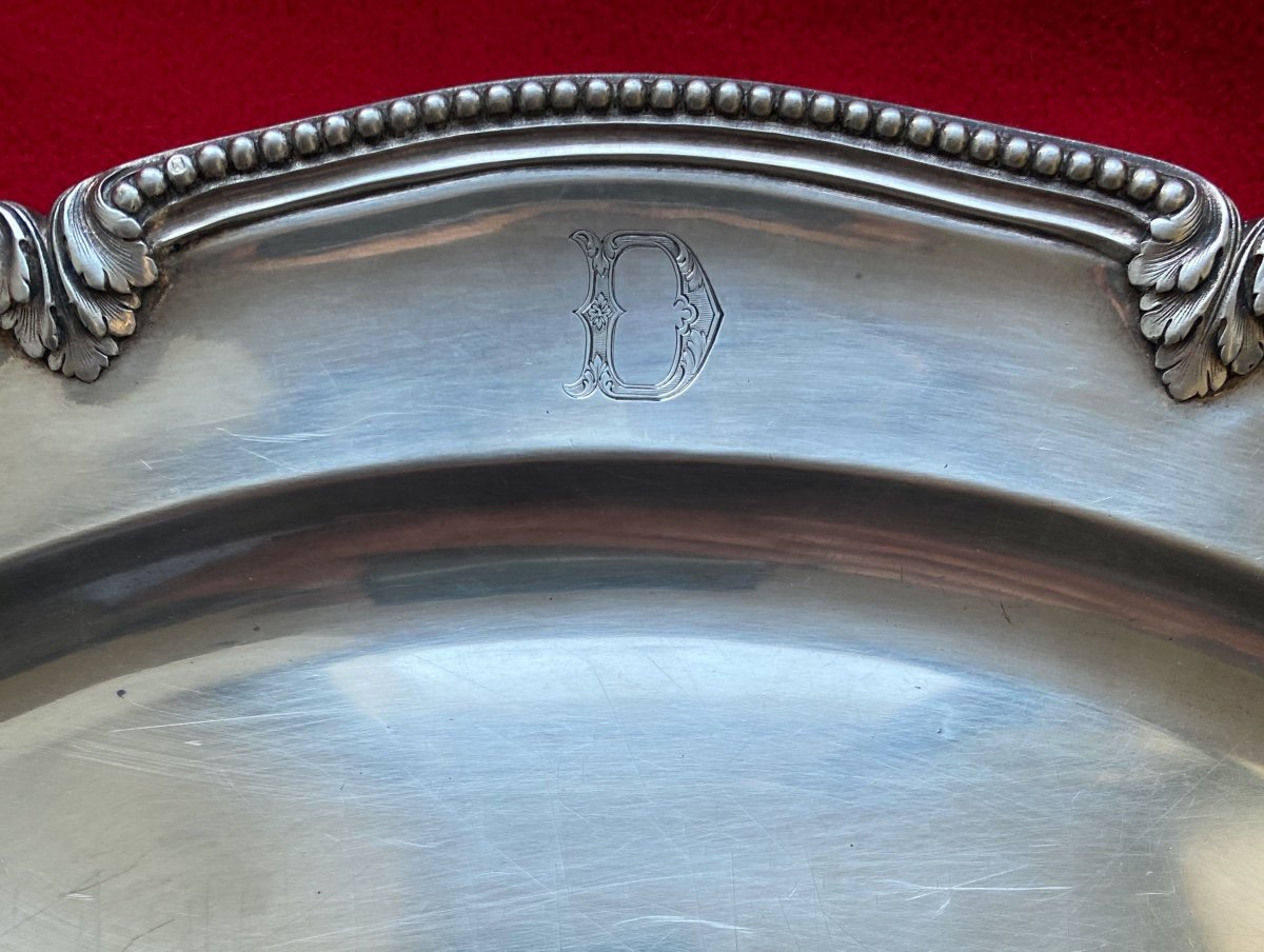 Silver Dish Odiot In Paris Hallmarked With Minerva And Goldsmith Weight 1480 Gr # 5675-photo-3