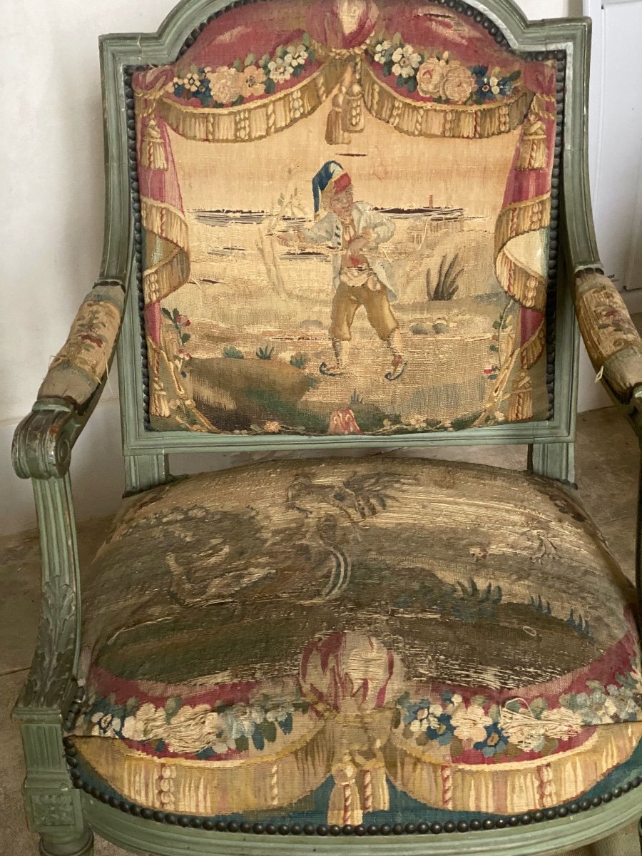 Pair Of Louis XVI Period Armchairs Stamped By Sené, Upholstered In Aubusson Tapestry-photo-8