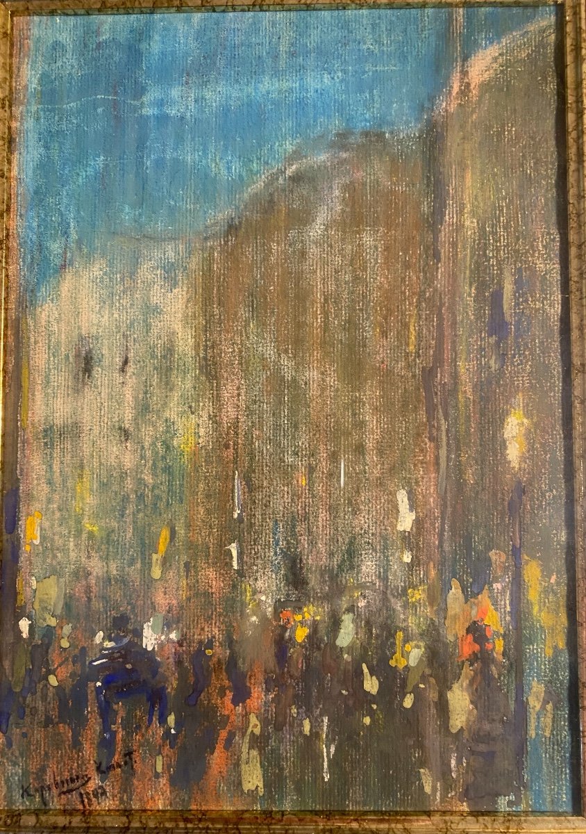 Paris, Les Boulevards La Nuit  Pastel Gouaché Signé  Konstantin Korovine 1897  Expertise