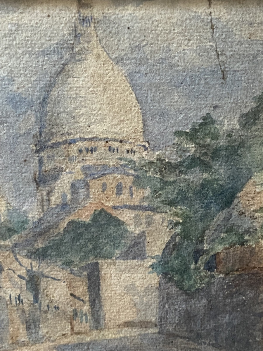 Peinture  Post Impressionniste  Gouachée  Attr: Maurice Utrillorue De l'Abreuvoir  Paris  1907-photo-4
