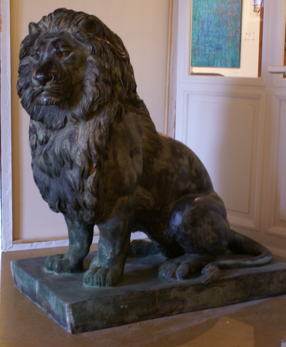 Importante Sculpture De   Lion  Assis    En  Bronze   H:128 Cm  #3:5   Par  Christian   Maas  .-photo-2