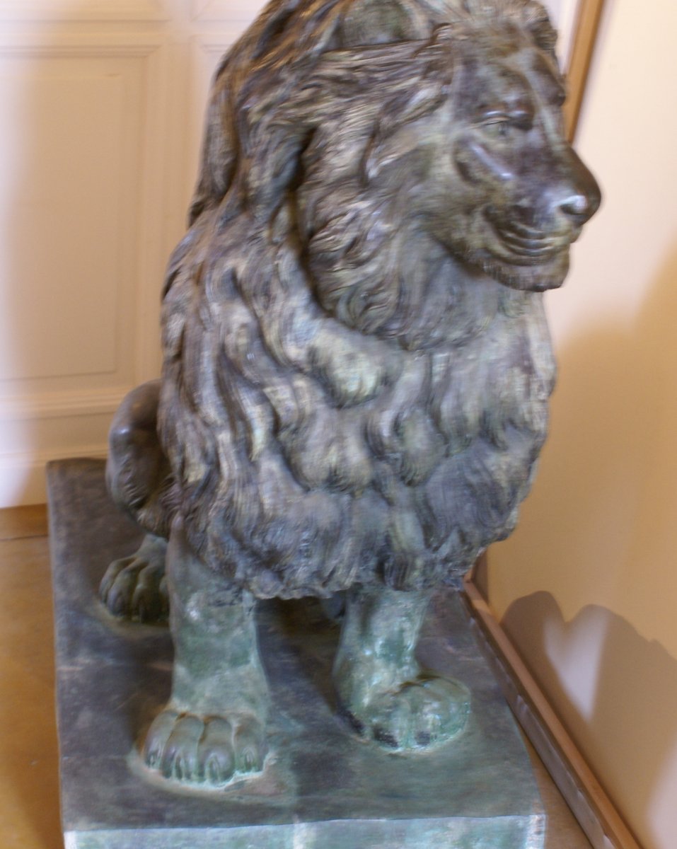 Importante Sculpture De   Lion  Assis    En  Bronze   H:128 Cm  #3:5   Par  Christian   Maas  .-photo-3