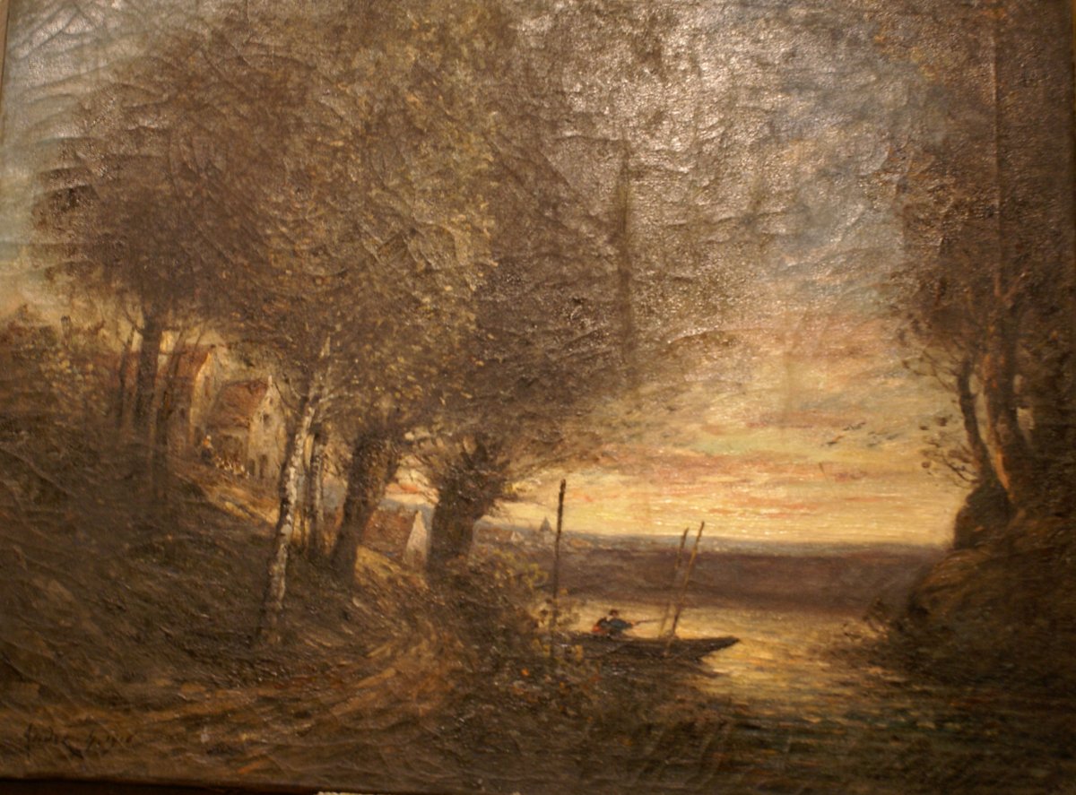 Charles Hippolyte AndrÉ 1854- 1923 Landscape Oil On Canvas Signed And Dated 1916-photo-4